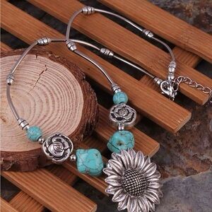 Silver and Turquoise Floral Necklace